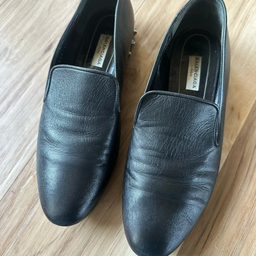 Balenciaga Black Leather Studded Loafer Mule Flats 39